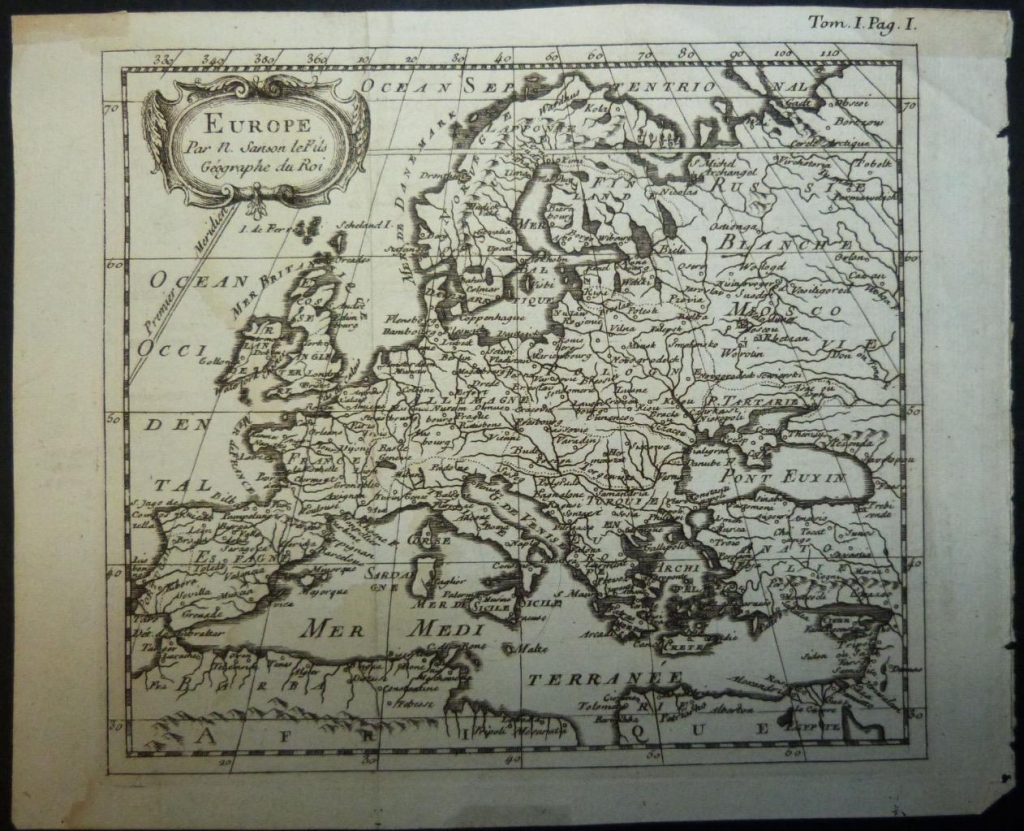 Mapa de Europa, 1740. Nicolás Sanson